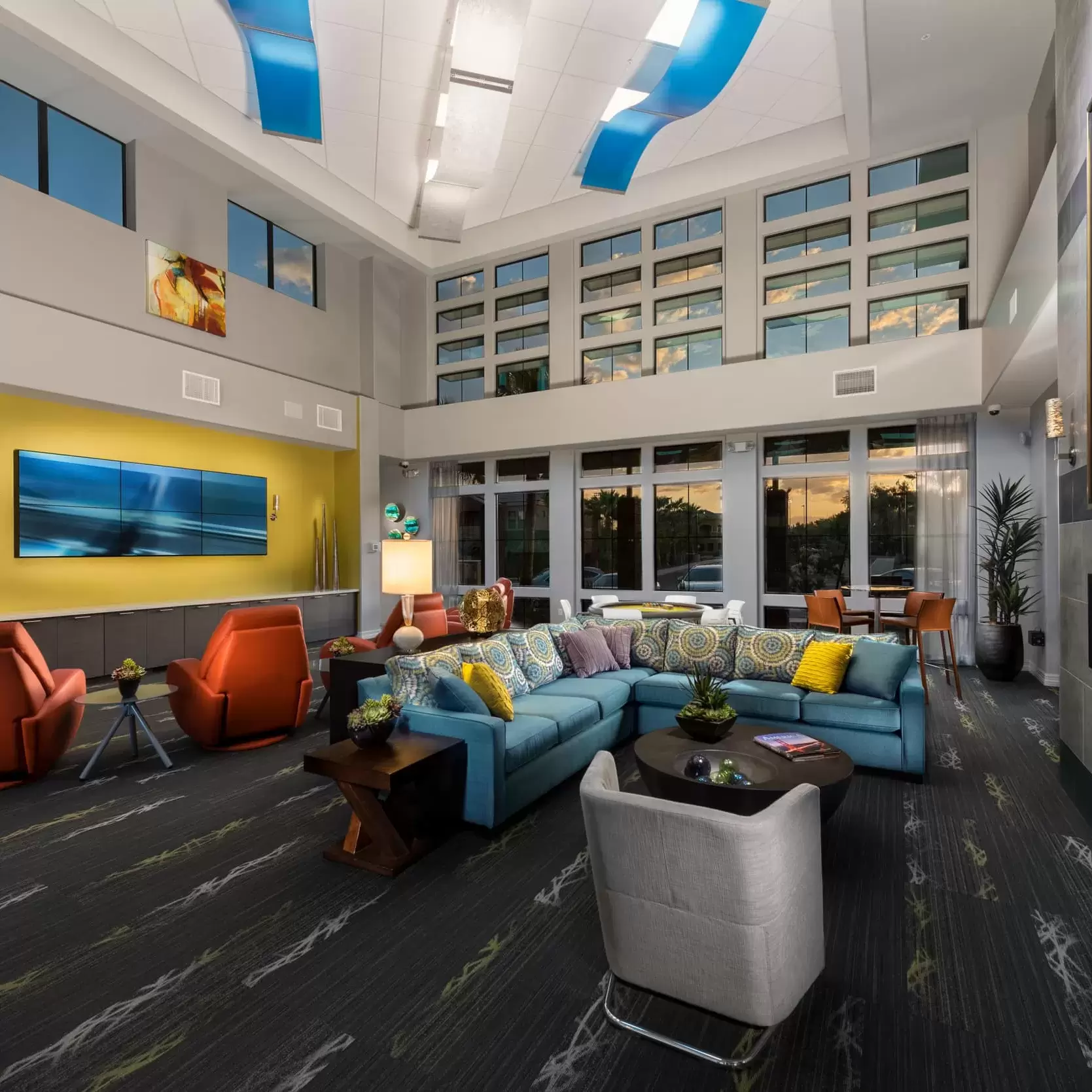 The Resident Hub, with plenty of comfortable seating for residents to socialize or relax.