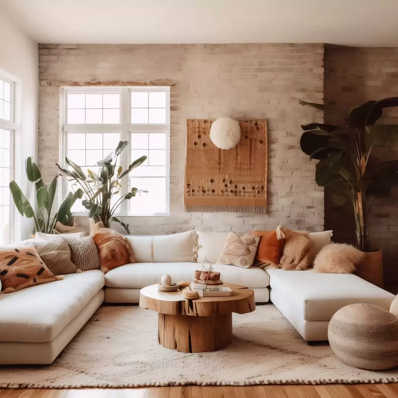A beautifully decorated apartment with neutral earth tones throughout.